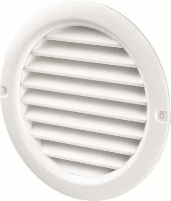 Produktbild von Lüftungsgitter - Rund - Schräg - Aus PVC - Ø 100 mm - Weiß - Mit Insektenschutzgitter