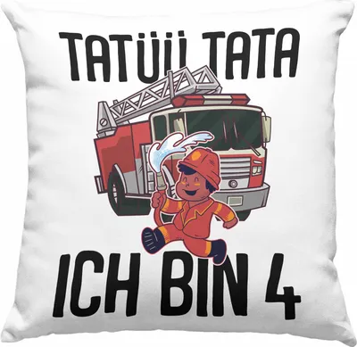 Produktbild von Trendation - 4. Geburtstag Geschenk Jungs Feuerwehr Deko-Kissen mit Füllung 40x40 Geschenke Zubehör Lustig Kinder Geburtstag Spruch Ich Bin 4 (Grau)