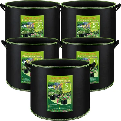 Productafbeelding van 5-Pack 38 Liter Kweekzakken met handvatten Verstevigde niet-geweven stoffen potten Zwaar uitgevoerde beluchtingsstoffen plantpotten Plant of