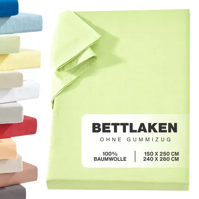 Produktbild von Linon Betttuch aus 100% Baumwolle ohne Gummizug Lime 150 x 250 cm