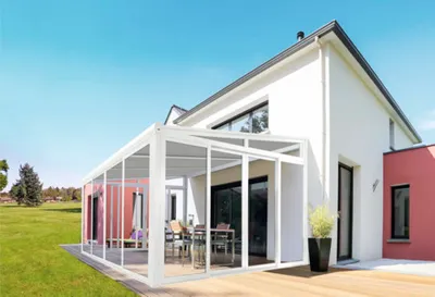Produktbild von Wintergarten RAL 9016 verkehrsweiß Pultdach 404 x 303,3 cm