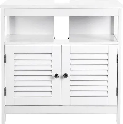 Produktbild von Famanu Waschbeckenunterschrank - Lammellen Türen - Weiß - 60 x 60 x 30 cm (B x H x D)