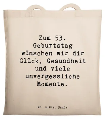 Produktbild von Mr. & Mrs. Panda beutel baumwolle Spruch 53. Geburtstag Glück - Transparent - Geschenk, Tasche, Tote Bag, Geburtstagsspruch, Happy Birthday, Einkaufstasche, Meilenstein