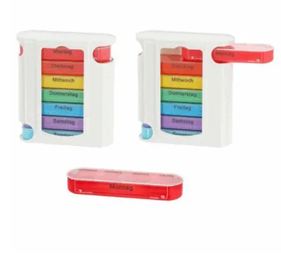 Produktbild von 2x Tablettenbox Pillenbox Medikamentenbox Reise Box 7 Tage 4 Fächer regenbogenfarben