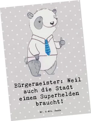 Produktbild von Mr. & Mrs. Panda Grußkarte Bürgermeister Superheld - Grau Pastell - Geschenk, Postkarte, Stadt, Gemeinschaft, Stadtverwaltung, Berufe, Gemeindeleiter, Geschenke mit Herz