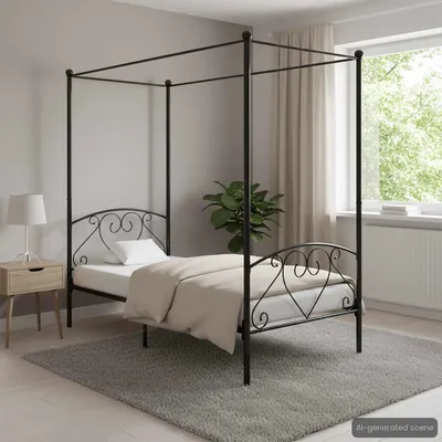 Produktbild von vidaXL Himmelbett-Gestell Schwarz Metall 90 x 200 cm