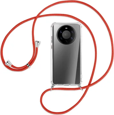 Produktbild von Handykette Backcover-Schutzhülle mit Band (Metall silberfarben) für Huawei Mate 40 Pro Plus - rot