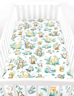 Produktbild von BabyLux Spannbettlaken 60x120 cm – Baumwolle, weich & atmungsaktiv – Spannbetttuch für Babybett & Kinderbett 123. Waldtiere