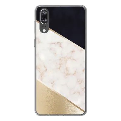 Produktbild von MuchoWow® Handyhülle Schutzhülle Hülle für Huawei P20 Marmor - Gold - Rosa Silikon Softcase Handy Hülle - Hardcover