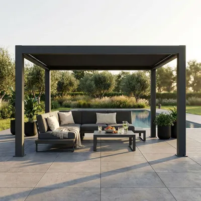 Immagine prodotto di Milani Home - pergola bioclimatica retrattile motorizzata, 4 x 4 m, in alluminio, antracite