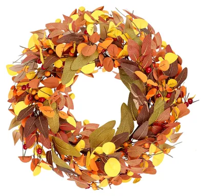Produktbild von 45 cm Herbstkranz für die Haustür, künstlicher Türkranz mit Beeren, Magnolie und Eukalyptus für Innen- und Außendekoration