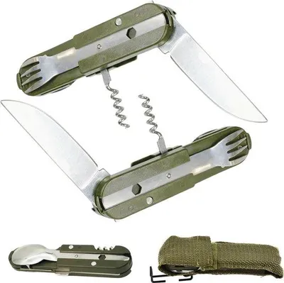 Productafbeelding van Campingbestek opvouwbaar, set van 2, outdoorbestek met opbergtas, 5-in-1 campingbestek
