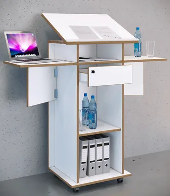 Produktbild von VCM Holz mobiles Rednerpult | Maße ca. H. 107 bis 128 cm x B. 60 bis 123 cm x T. 44 cm | rollbar mit Schublade | Stehpult | Stehtisch - Salia