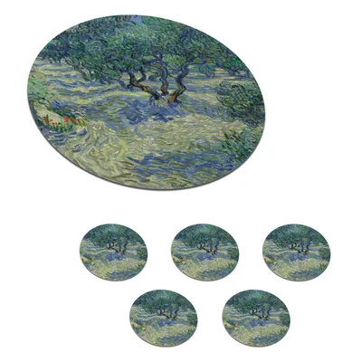 Produktbild von KitchenYeah® Glasuntersetzer Rund 6er Set Der Olivenhain - Gemälde von Vincent van Gogh 10x10 cm Untersetzer für Gläser - Getränkeuntersetzer - Tischplattenschutz - Tischuntersetzer für Tassen Tisch