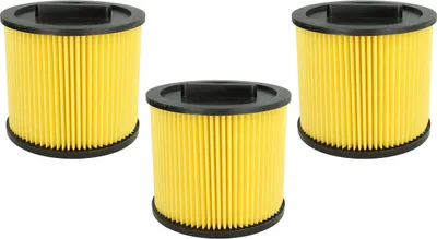 Produktbild von vhbw 3x Faltenfilter kompatibel mit Thomas Junior 1516, 1216, 1230 Staubsauger - Patronenfilter Gelb Schwarz Abwaschbar