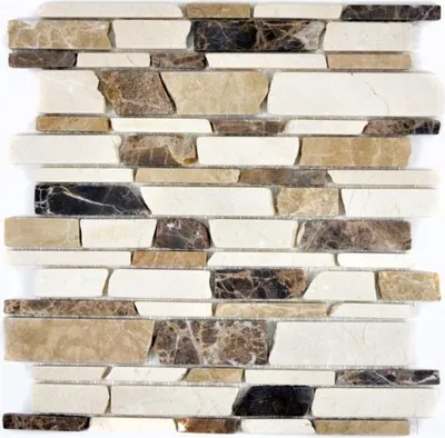 Produktbild von Mosaik Fliese Marmor Naturstein beige braun Brickmosaik Castanao Biancone MOS40-12-295