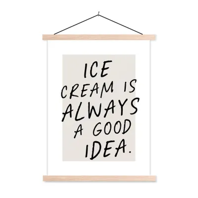 Produktbild von MuchoWow® Textilposter Sprichwörter - Essen - Eiscreme ist immer eine gute Idee - Zitate 40x53 cm mit holzfarbenen Rahmen - Schlafzimmer