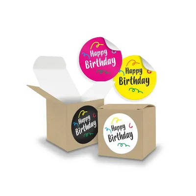 Produktbild von SET Happy Birthday Mix (Motiv39) 24x Faltschachtel Würfel 5cm BRAUN + Sticker