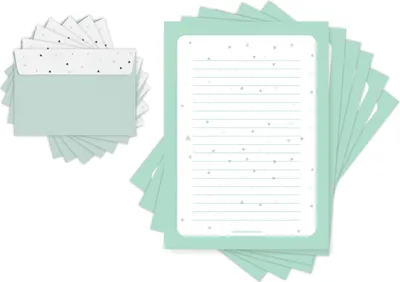 Produktbild von Friendly Fox Briefpapier Dreiecke, 20x Blatt DIN A4 Briefpapier inkl. 20 Umschläge, einseitig bedrucktes Briefpapier mit Umschlag