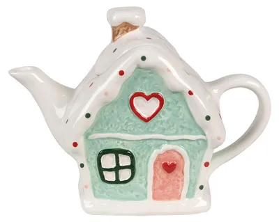 Produktbild von Clayre & Eef Teekanne Lebkuchenhaus 600 ml Weiß Grün Keramik