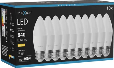 Obrázek produktu pro Mexen Nova 10x LED žárovka E27, C37, 8W, Teplá - 3000K, 840 lm - L102-E27-0830-01x10