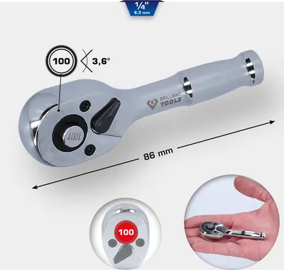 Immagine prodotto di BRILLIANT TOOLS 1/4" mini cricchetto reversibile con impugnatura in metallo 100 denti - BT020999