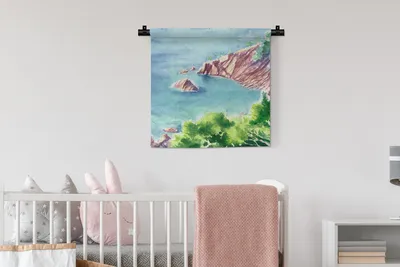 Produktbild von MuchoWow® Wandteppich Wandbehang Meer - Berge - Wald 60x60 cm Tapisserie Dekoration Wandtuch - Dekorationen - Wand Decke
