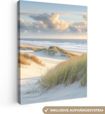 Produktbild von MuchoWow® - Leinwandbilder - Strand - Dünen - Borstgrasrasen - Wattenmeer, Wandbild, Wanddeko Bilder Wohnzimmer, 60x80cm