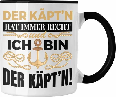 Produktbild von Trendation - Kapitän Tasse Geschenk Käptn Lustiger Spruch Bootsfahrer Sportboot Herren Segler Segeln Motoboot (Schwarz)