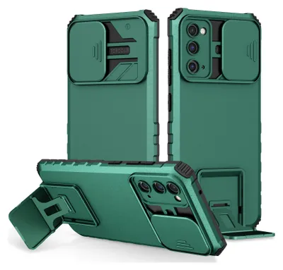 Immagine prodotto di Custodia per Samsung Galaxy S20 FE/S20 FE 5G/S20 FE 2022 a doppio strato robusta, protezione militare con kickstand e protezione fotocamera scorrevole verde