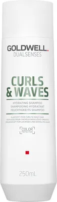 A white bottle of Goldwell Dualsenses Curls & Waves Hydrating Shampoo.