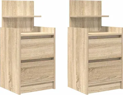 Zdjęcie produktu dla Szafki nocne z 2 szufladami 2 szt. Dąb Sonoma 38x34x80 cm