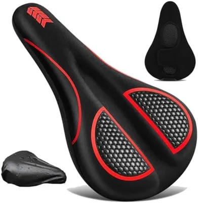Produktbild von PolkaHome® Fahrradsattelbezug – Ergonomisches Sattelkissen mit Traumschaum, 28 x 18 x 3 cm, Rot/Schwarz