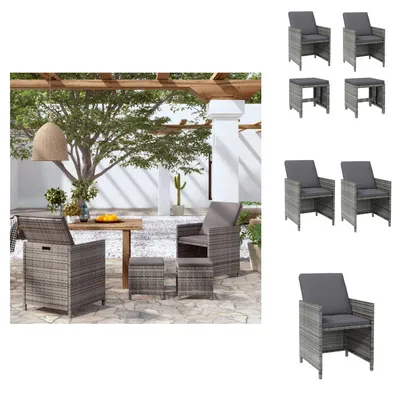 Image de vidaXL Ensemble de 4 chaises et tabourets de jardin en polyrotin gris -  Chaises de jardin