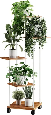 Produktbild von Holzblumenregal mit Rollen - multifunktionale Pflanzenstandarde