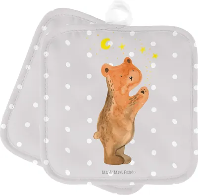 Produktbild von Mr. & Mrs. Panda 2er Set Topflappen  Verliebter Bär - Grau Pastell - Geschenk, Verliebte, Ofenlappen, topfhalter, Partner, Topflappenset, Teddy, Spruch, Topfuntersetzer