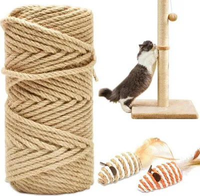 Immagine prodotto di Corda in sisal Krabpalen da 6 mm, lunghezza 50 m, con 2 giocattoli per gatti inclusi