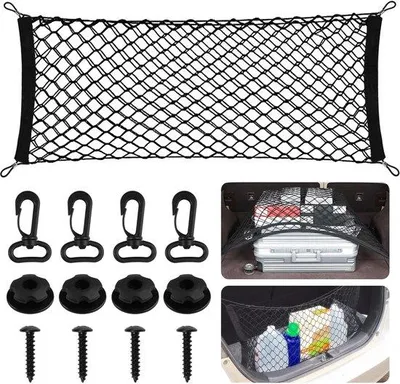 Produktbild von Unyqoos® Elastisches Kofferraumnetz mit Haken & Clips – Nylon & Latexfaser, universal für Auto, SUV, Wohnwagen und Lkw, sichere platzsparende Gepäcksicherung