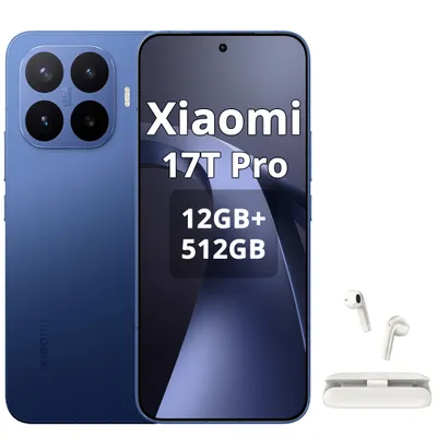Immagine prodotto di Smartphone Xiaomi 17T Pro 5G, 512GB di memoria, 12GB di RAM, display da 6.83", batteria da 7000mAh, colore blu scuro (con cuffie Bluetooth), Immagine generata dall'IA