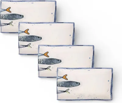 Produktbild von Teller, mediterran Sardinen-Motiv 2.0 | Maritime Servierplatte 25×15cm