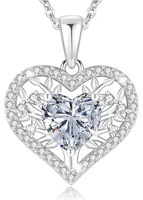 Immagine prodotto di Collana da donna con ciondolo a forma di albero della vita e cuore, in argento sterling 925, con pietra portafortuna, lunghezza 45+5 cm