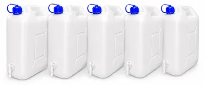 Produktbild von 5x 15L Trinkwasserkanister mit Hahn & Schraubverschluss HDPE lebensmittelecht Wasserbehälter stapelbar UV-resistent geruchsneutral für Camping Wohnmobil Garten Festival Outdoor