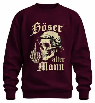 Imagen del producto de Sudadera o jersey con estampado de calavera, mano esquelética, dedo medio, diseño de motociclista/rockero, estilo "malo", color burdeos, talla L