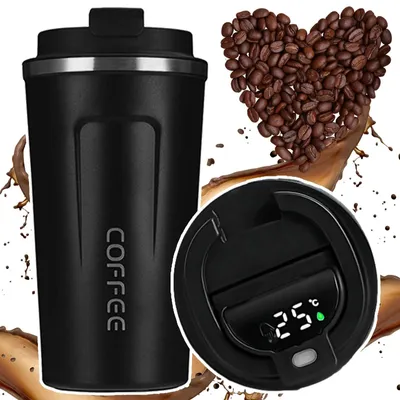 Zdjęcie produktu dla Kubek termiczny na kawę herbatę termos 510 ml smart wyświetlacz LCD czarny stal nierdzewna