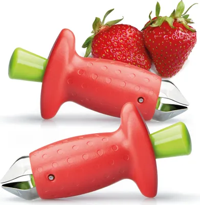 Produktbild von com-four® 2x Erdbeer-Strunkentferner, Strunkentferner für weiches Obst und Gemüse, Einfaches Entfernen von Strünken, Erdbeer-Entstieler aus rostfreiem Edelstahl 430