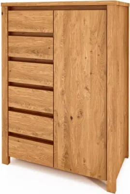 Produktbild von Kommode Tinci aus Wildeiche massiv 80x45x112 mit 1 Tür 6 Schubladen Holzbeinen