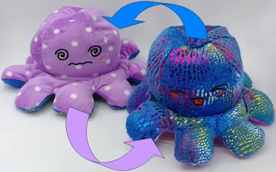 Produktbild von Niedliches Oktopus 20cm Plüschtier Wendeoktopus Octopus Kuscheltier kreative Spielzeuggeschenke für Kinder, Erwachsene, Freunde und Familie Glitzerstoff Farbe: lila/blau