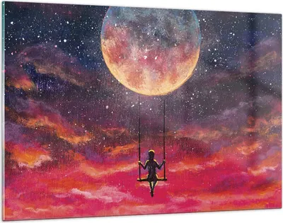 Produktbild von Bilder auf glas - Einteilig - Mond Schaukel Frau - 120x80cm - Glasbilder - Wandbilder - Bilder - zum Aufhängen bereit - Wanddekoration aus Glas - Glas Bilder - Wandbild auf Glas - GAA120x80-5095