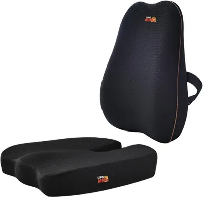 Produktbild von Set mit 2 orthopädischen Linomag®-Kissen, vollständigem Lendenkissen und Memory-Schaum-Steißbeinstütz-Sitzkissen, schwarz