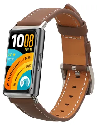 Produktbild von kwmobile Echtleder Uhrenarmband für Huawei Band 11 / Band 11 Pro Armband - Ersatzarmband für Fitnesstracker - Wechselarmband Smartwatch - Braun